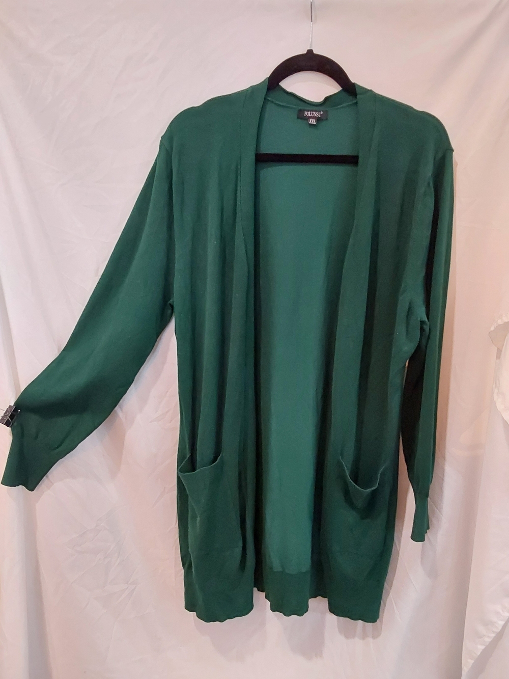 Long Open-Front Forest Green Women's Cardigan with Pockets